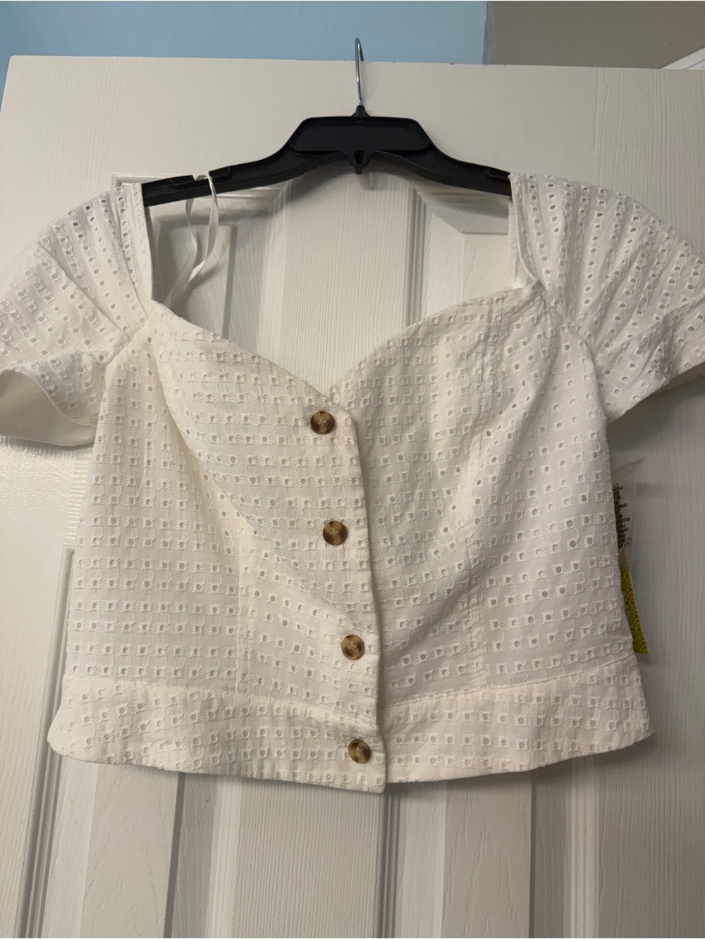 Gianni Bini White Eyelet Square-Neck Button Front Crop Top